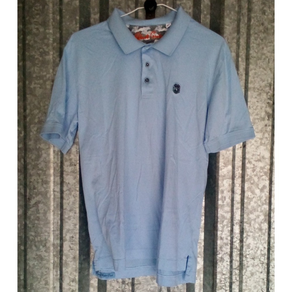 Robert Graham Polo Shirt Mens M Light Blue Logo 100% Supima Cotton 3 Button